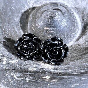 Black Rose Flower 11mm Lucite Acrylic Stud Sustainable Earrings